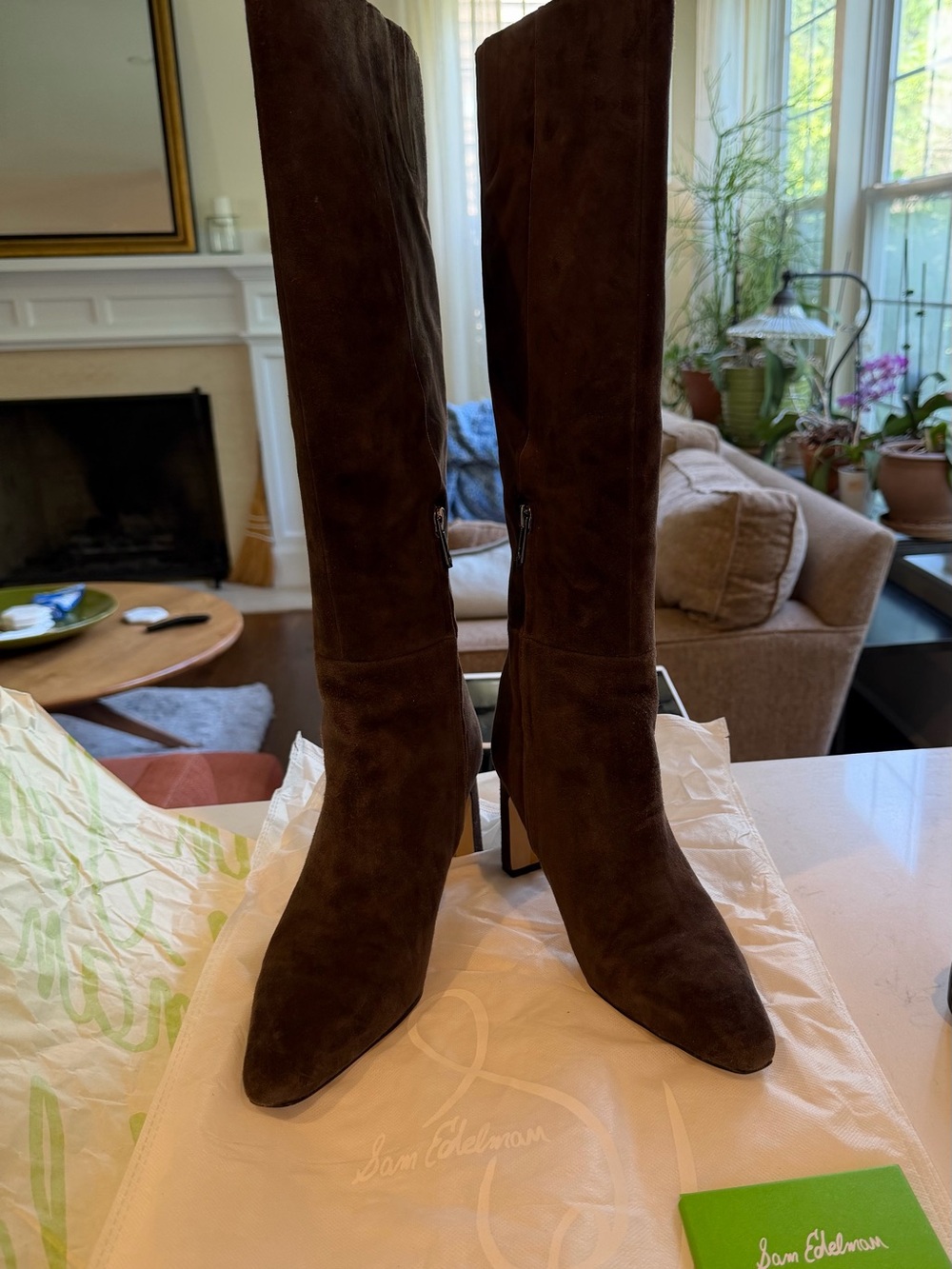 Sam Edelman Sylvia chocolate Brown Suede Knee-High Women's Boots - Picture 2 of 11